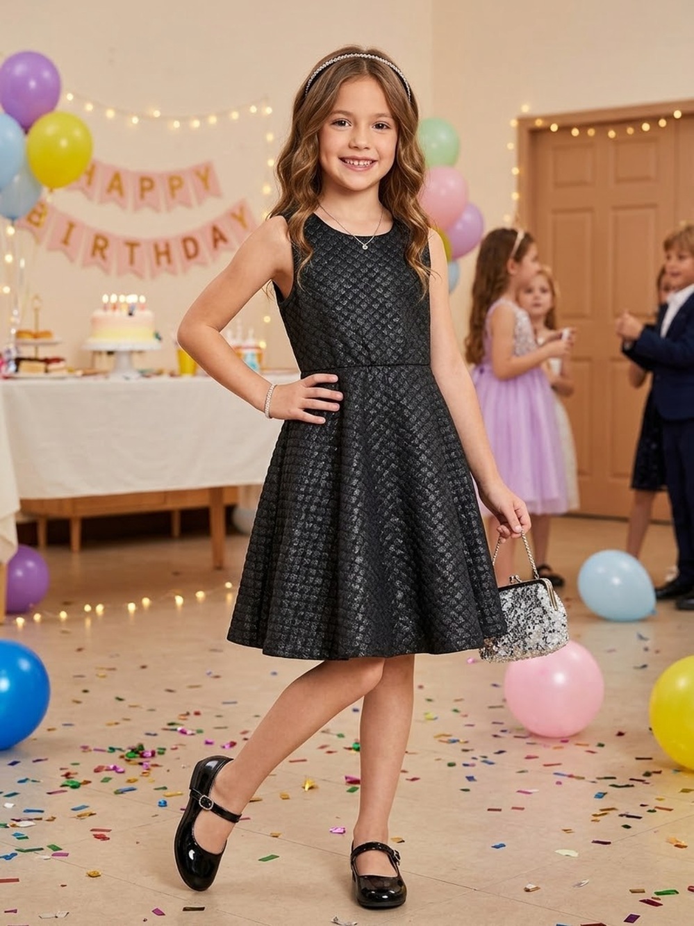 GB girls Black Quilted Fit-and-Flare Party Dress